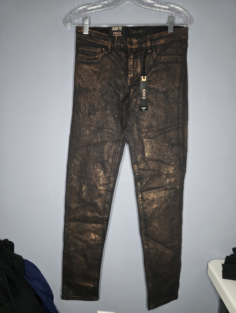 NEW Klique B Skinny Fit Jeans-Womens Size 9/MEDIUM-Metallic Bronze/Copper Black